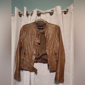 Giorgio Armani Brown Leather Jacket Fitted Design